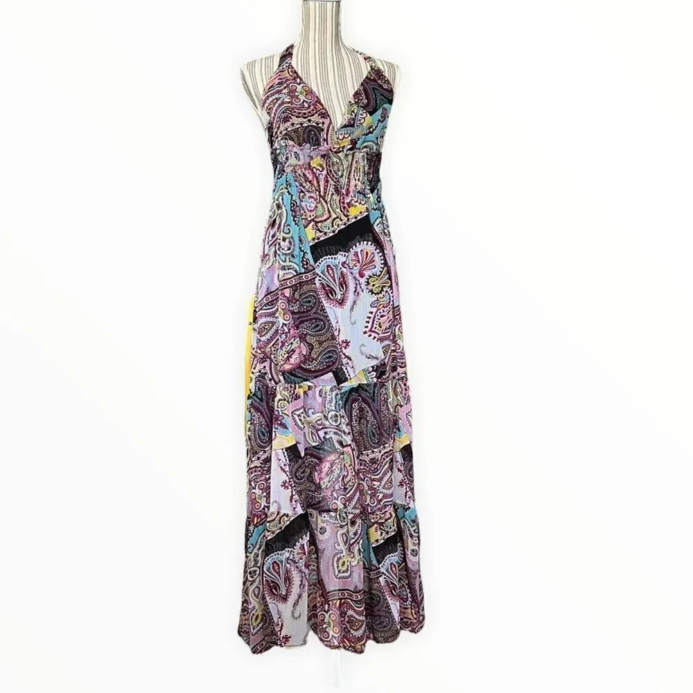 STUDIO F | Multicolored | Halter Smocked Waist Printed Dress - Picture 2 of 13